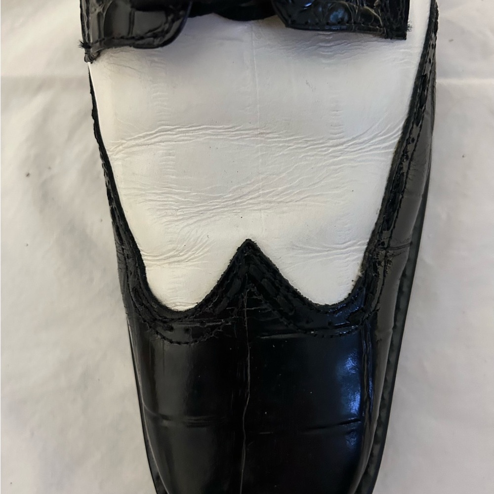 Like New Stacy Adams Black and White Croc-Embossed Oxfords Men’s Sz 13 Vintage - Picture 4 of 11